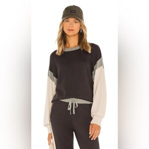 Monrow Colorblock Relaxed Sweater L Faded Black, Bone, Gunmetal Crew Neck
